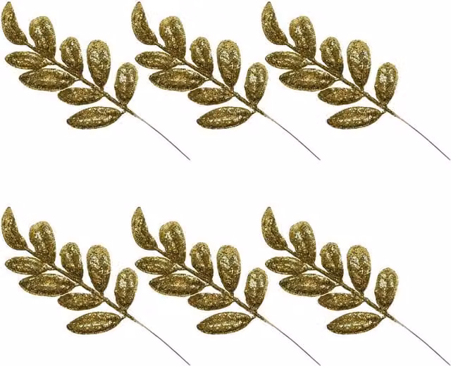 Shatchi Gold Glitter Walnut Leaf Christmas Tree Picks, 12 Pack, Height: 35 cm – 1