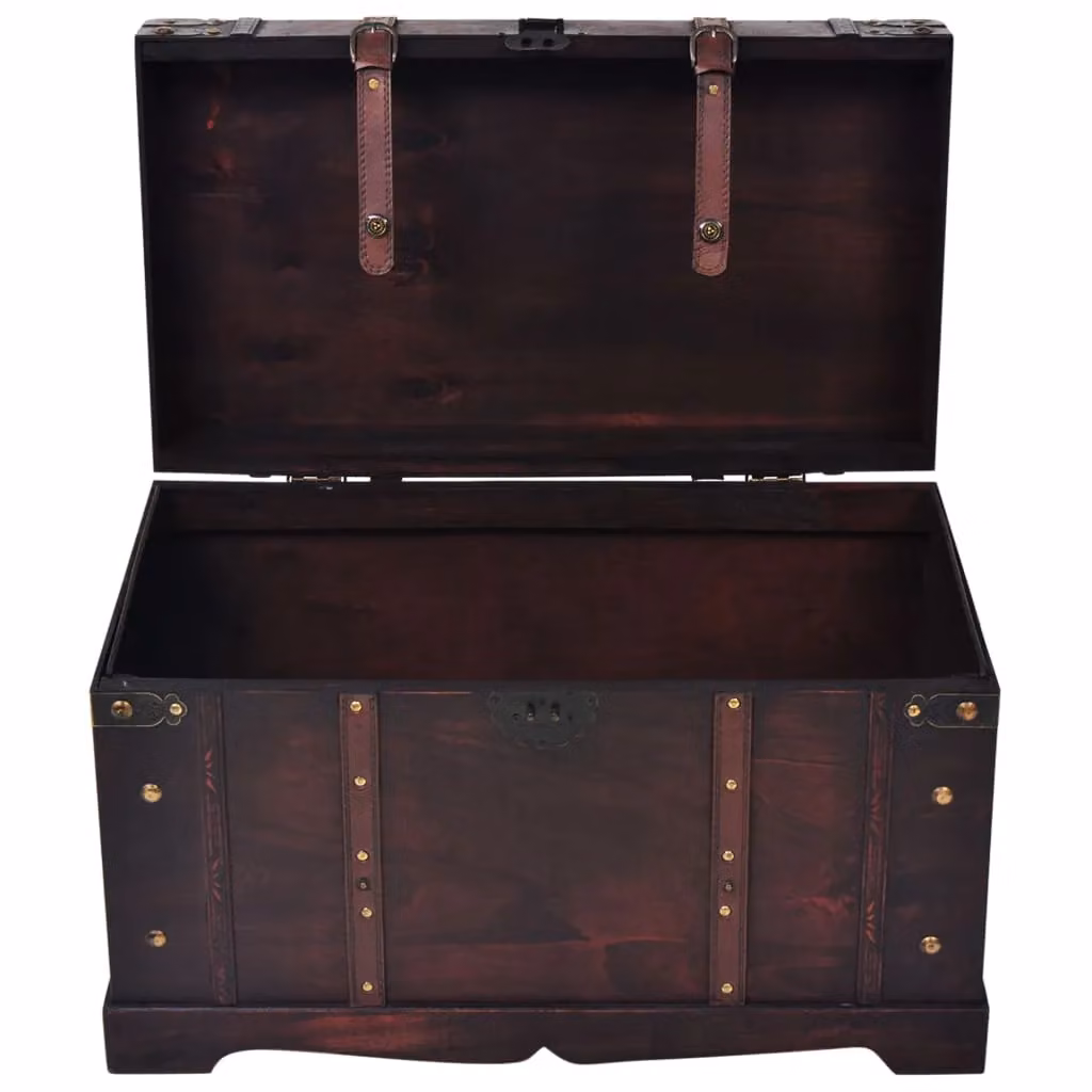 Berkfield Home Vintage Wood Treasure Chest in Brown, W/D/H: 66 x 38 x 40 cm – 4