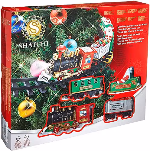 Shatchi Christmas Tree Train Set, Green and Multicolour Tabletop Decoration – 5
