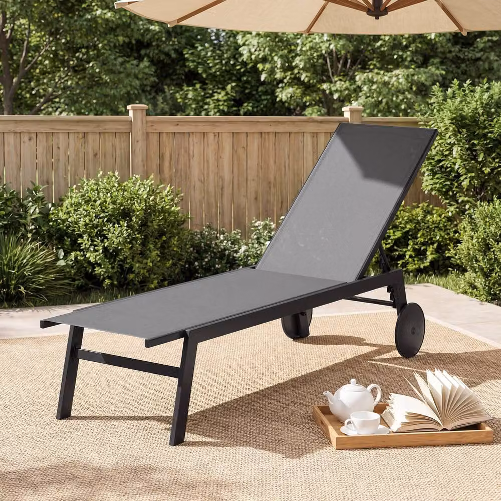 Costway Set of 2 Grey Outdoor Patio Sun Lounger Recliner Chairs with Wheels and Adjustable Headrests – 6