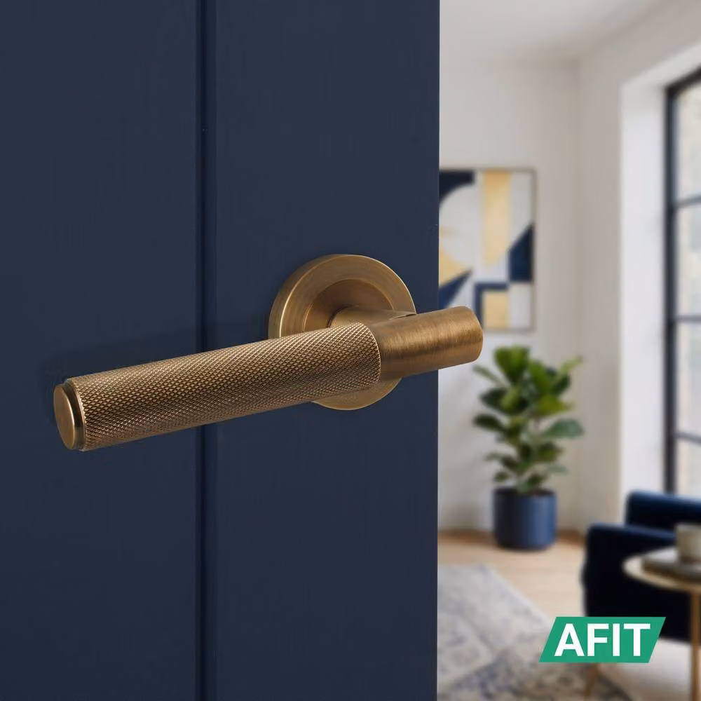 AFIT Antique Brass Knurled Lever Handles with Rose, Latch and Hinges, Bronze, 6 Pairs, Rosette Diameter: 100 mm – 5