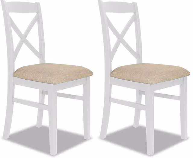 Statement Furniture Florence Crossback Dining Chairs with Upholstered Seats, Set of 2, White, W45 x D53 x H98 cm, Seat Height: 50 cm