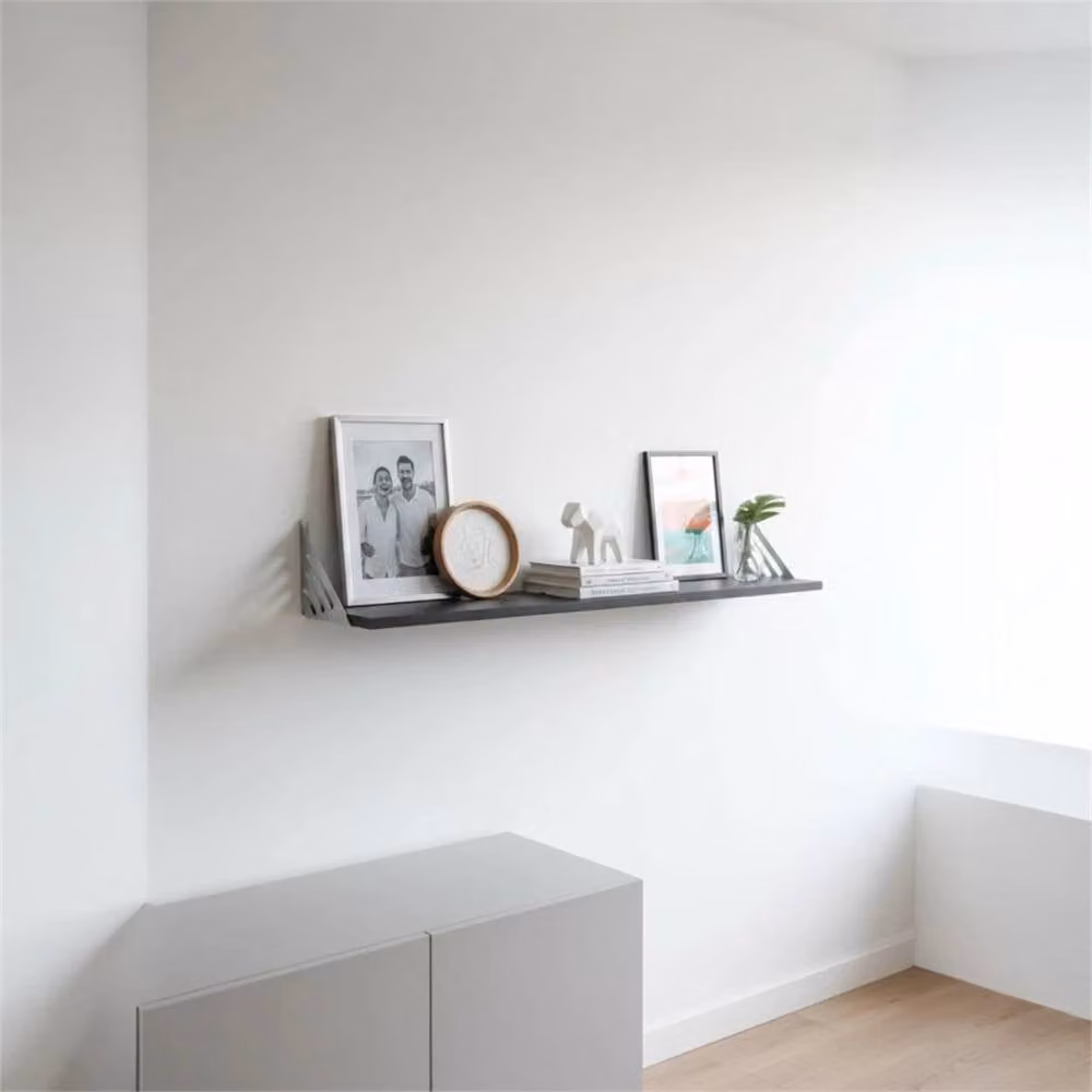Nordara Black Wooden Wall-Mounted Floating Shelves W: 100 cm, D: 15 cm, H: 1 cm – 1