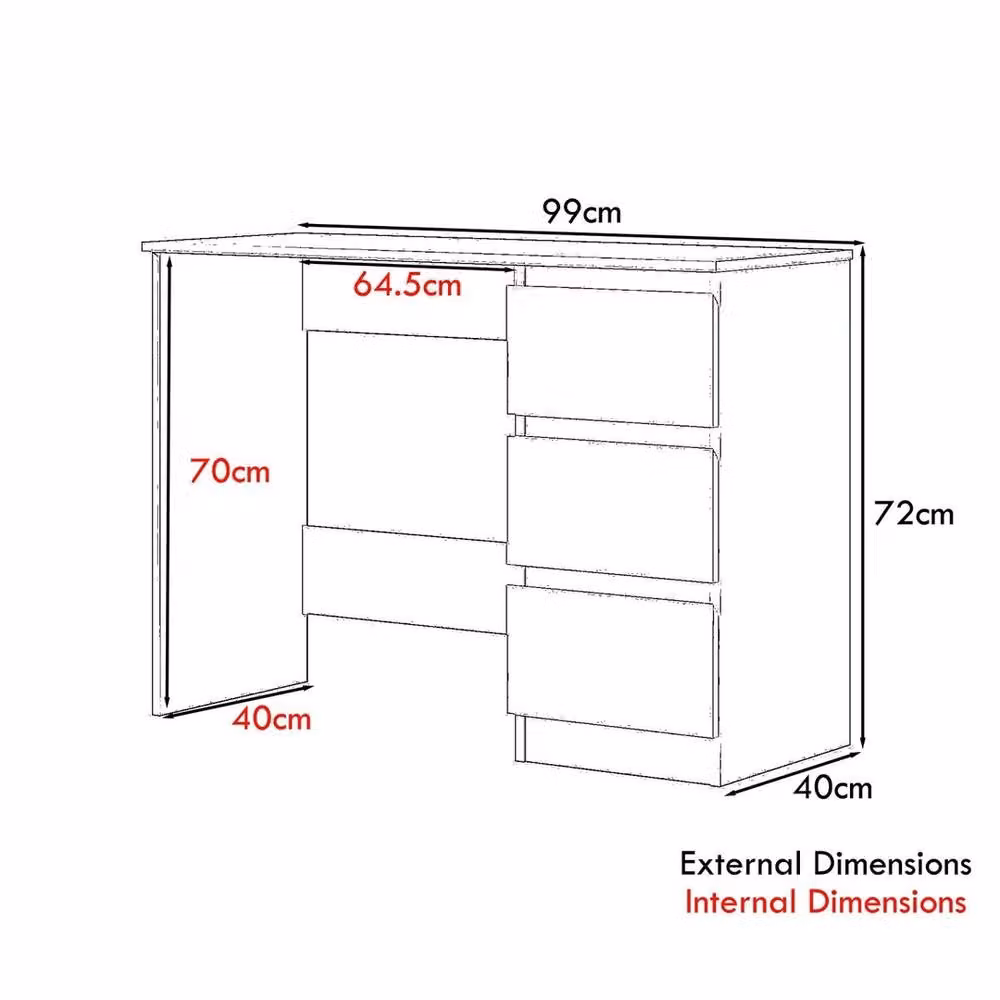 Havendro Scandinavian 3 Drawer Vanity Desk in Dark Grey Gloss – 2