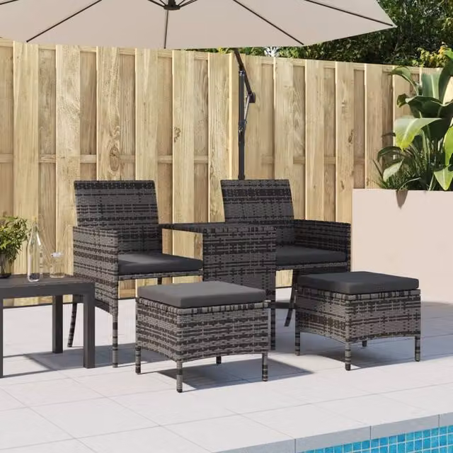 Berkfield Home Grey Rattan 2-Seater Garden Sofa Set with Coffee Table and Ottomans – 1