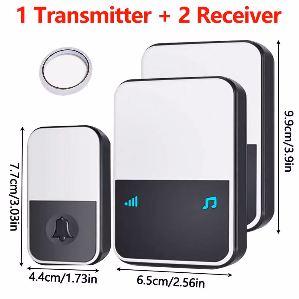 Ventryn Wireless Waterproof Doorbell with 1 Transmitter and 2 Receivers in White – 2