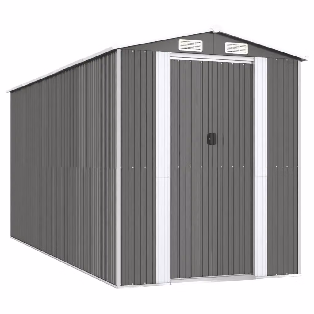 Berkfield Home Galvanised Steel Garden Shed in Light Grey, W/D/H: 440 x 192 x 223 cm – 2