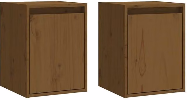Berkfield Home Set of 2 Wall Cabinets in Honey Brown Solid Pine Wood, W/D/H: 30 x 30 x 40 cm