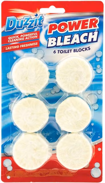 Duzzit Power Bleach Toilet Cleaning Blocks Freshener Tabs, White, Pack of 6