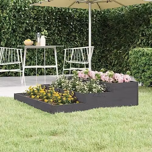 vidaXL Wooden Raised Bed Planter, Grey, W/D/H: 107 x 107 x 27 cm – 2