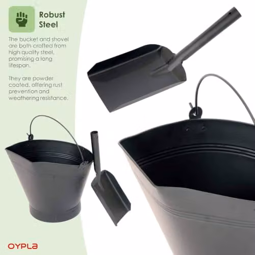 Oypla Heavy Duty Steel Fireplace Coal Bucket Scuttle Hod with Shovel, Black, W/D/H: 39.0 x 36.0 x 36.5 cm – 5
