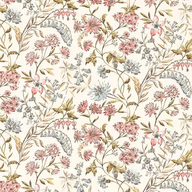 Clarke & Clarke Whinfell Fabric in Blush Pink and Multicolour