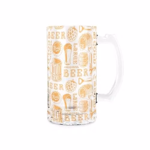 Purely Home Golden Glass Beer Stein Tankard with Handle, 450ml