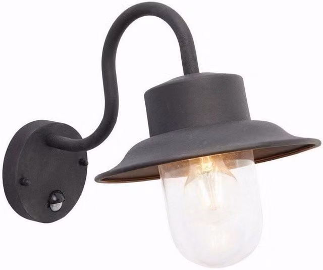 Netlighting Chesham Outdoor PIR Motion Sensor Wall Lantern in Black with Glass and E27 Socket, IP44 Rated