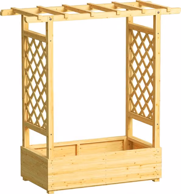 Outsunny Wooden Raised Bed Garden Planter with Trellis in Brown, W/D/H: 110 x 44 x 113 cm