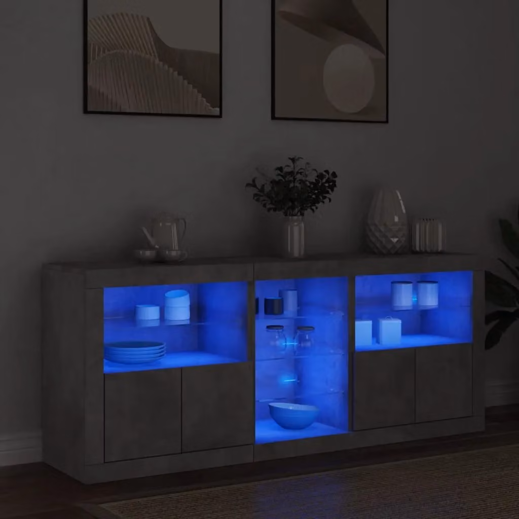 Berkfield Home Modern Sideboard with Integrated LED Lights in Concrete Grey, W/D/H: 162 x 37 x 67 cm – 3