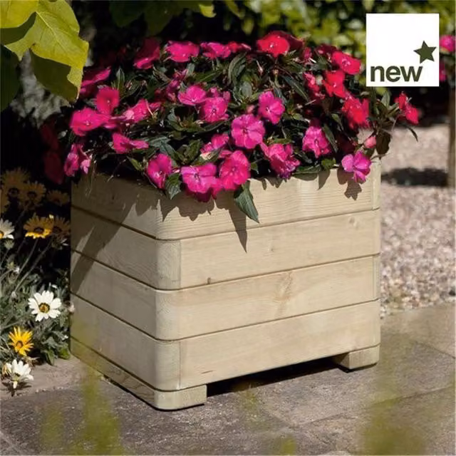 Cheshire Deluxe Square Wood Planter in Brown – 1