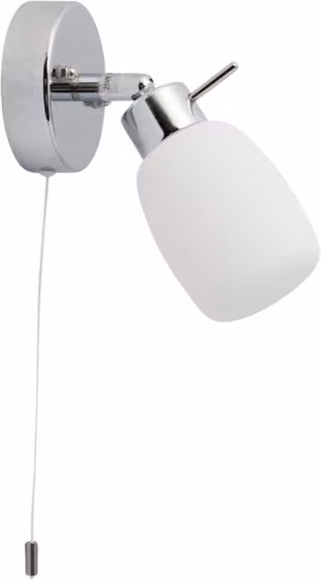 First Choice Lighting Brom Chrome and White Opal Glass IP44 Pull Cord Adjustable Bathroom Wall Spotlight
