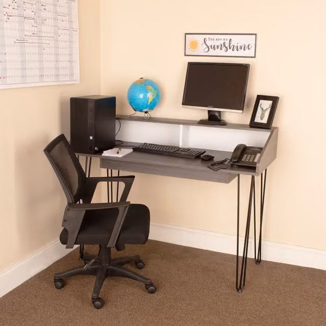 Core Products Ltd Dallas Home Office Desk and Chair Set DL107 and LFCH25-BK in Carbon Grey and White