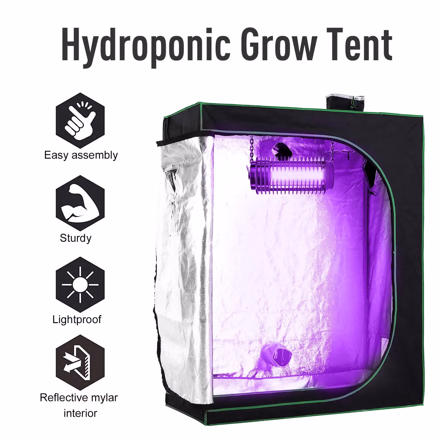 OUTSUNNY Mylar Hydroponic Grow Tent with Floor Tray for Indoor Plants, Black, W/D/H: 120 x 60 x 150 cm – 4