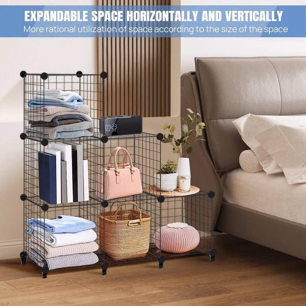 PAWNORA 6 Cube Metal Wire Rack in Black – 3