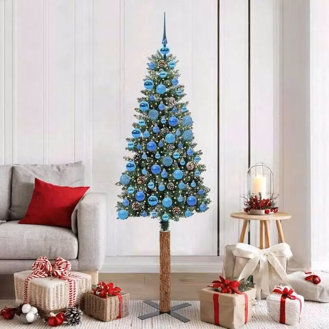Berkfield Home Slim Christmas Tree with 300 LEDs in Green and White, Height: 180 cm
