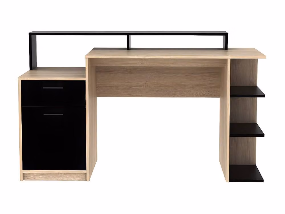 Vente-unique Zacharie Writing Desk with Storage in Oak and Black, W: 120 cm, D: 60 cm, H: 76.5 cm – 2