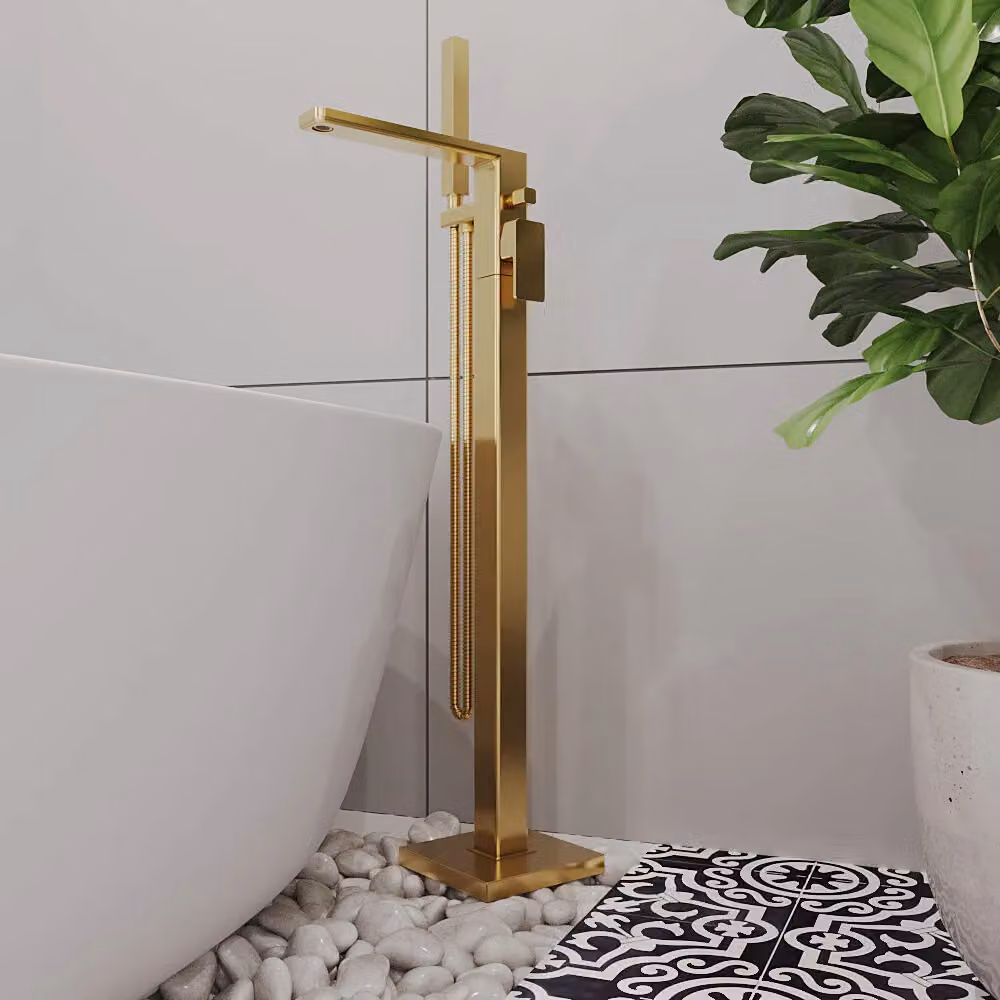 Balterley Freestanding Square Bath and Shower Mixer Tap in Brushed Brass – 2