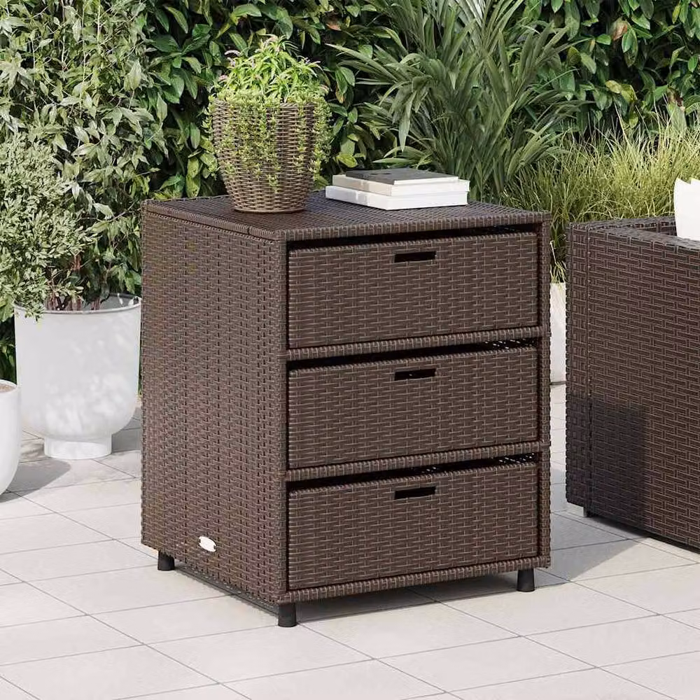 Berkfield Home Garden Storage Cabinet in Brown Poly Rattan and Steel, W/D/H: 55 x 59 x 69 cm – 2