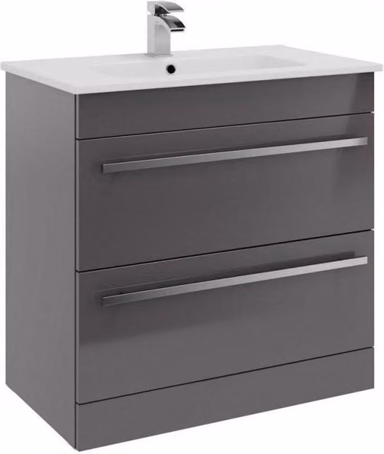 Clifton Grey Gloss 2 Drawer Standing Unit with Ceramic Basin, Width: 80 cm – 1