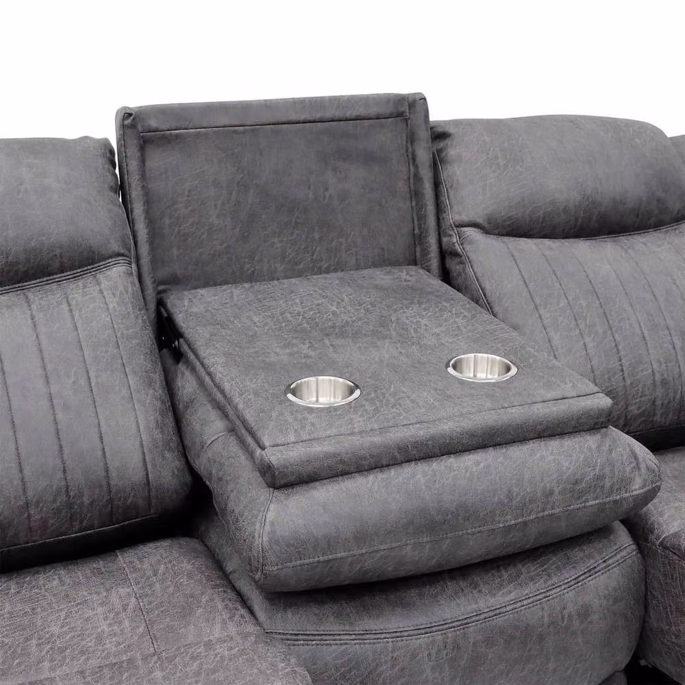 Furnishings For Less UK Lennox Grey Tech Fabric 3 + 2 Sofa Suite with Electric Recliner, USB Charging and Cup Holders – 6