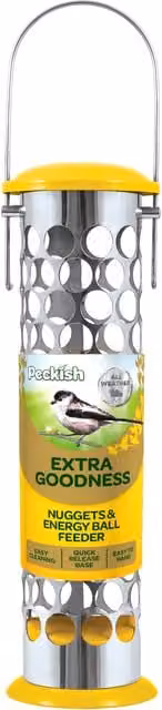 Peckish Daily Goodness Seed Nugget Feeder in Yellow and Orange with Stainless Steel