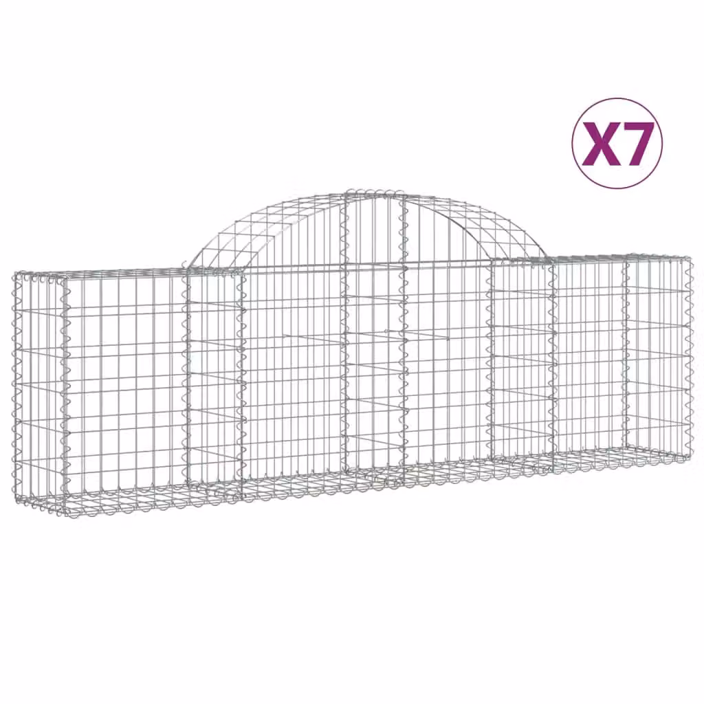 Berkfield Home Arched Gabion Baskets, 7 Piece Set, Silver Galvanised Steel, W: 200 cm, D: 30 cm, H: 60-80 cm – 2