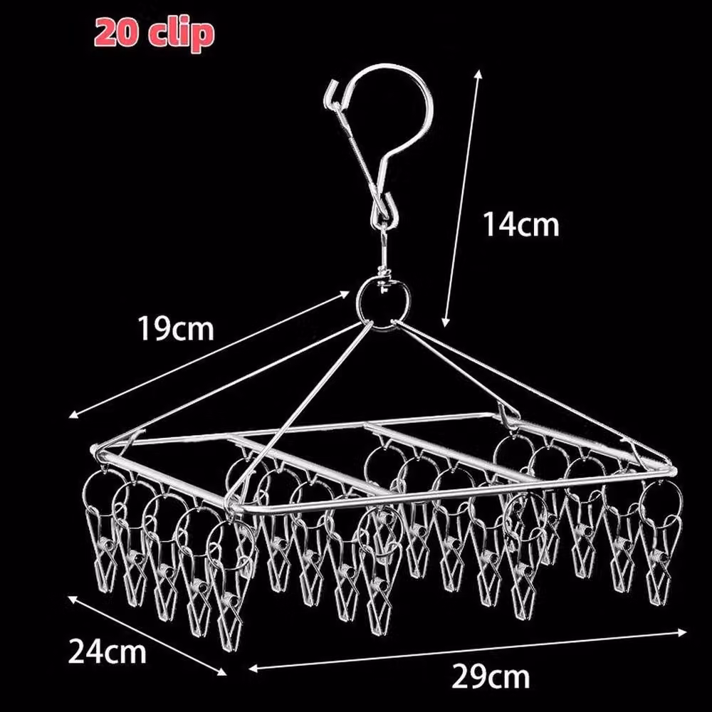 VOGREX Foldable Metal Drying Hanger with 20 Pegs for Socks and Underwear in Silver – 2