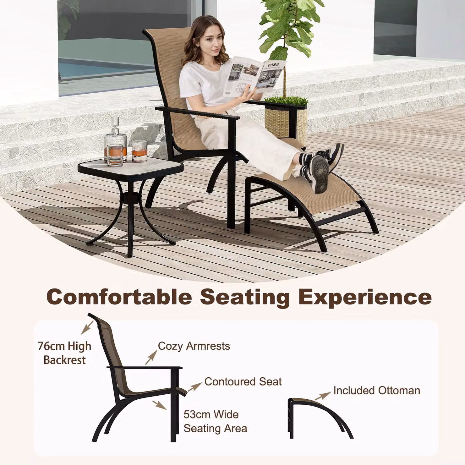 Gymax 5 Piece Outdoor Lounge Chair Set with Ottomans and Side Table in Brown – 6