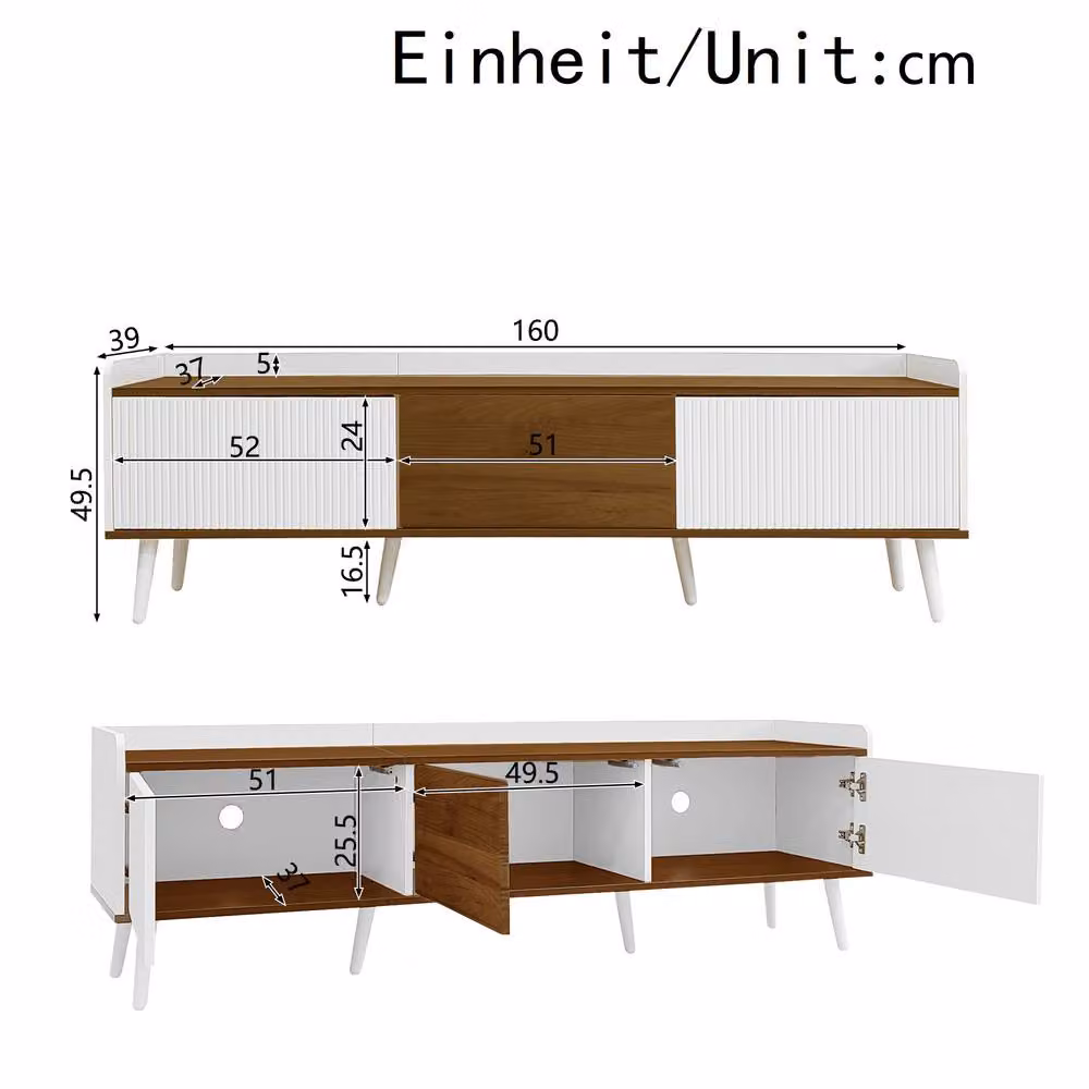 ModernLuxe White TV Cabinet Lowboard with 3 Doors and Media Storage, W/D/H: 126.0 x 39.0 x 39.0 cm – 3