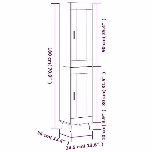 vidaXL Modern Highboard in Concrete Grey with Glass Doors, W/D/H: 34.5 x 34 x 180 cm – 2