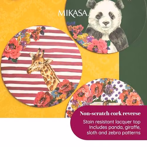 Mikasa Wild at Heart Set of 4 Round Cork Placemats, Multicolour, Diameter: 29 cm – 4