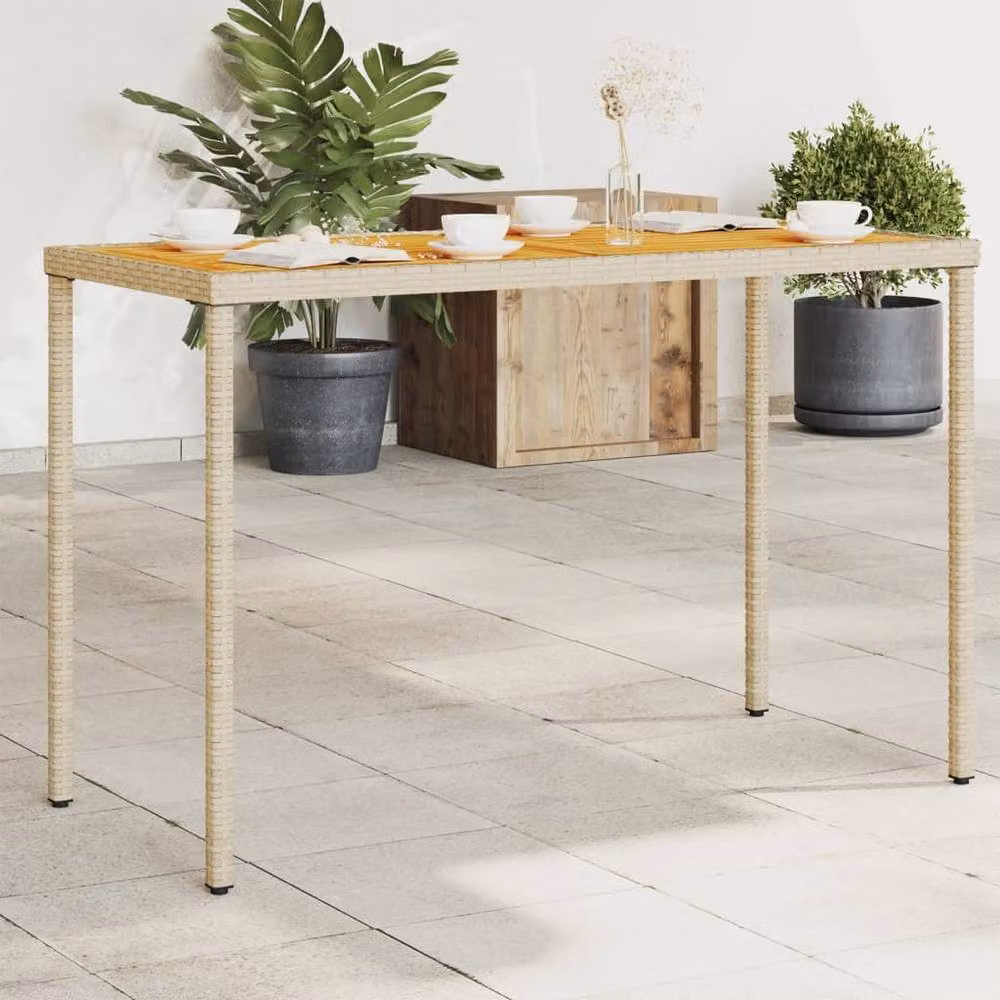 Berkfield Home Garden Table with Acacia Wood Top and Beige Poly Rattan, W/D/H: 115 x 54 x 74 cm – 2