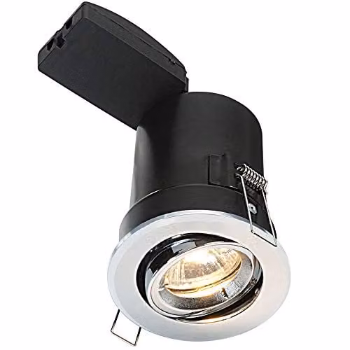 Loops Fire Rated Adjustable Tilting Recess Ceiling Downlight in Chrome with 50W GU10 Holder – 1