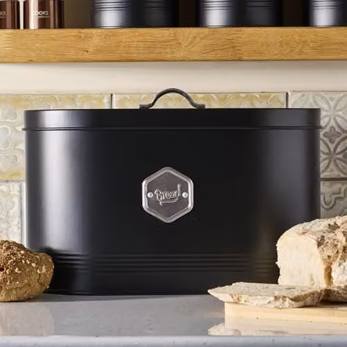 Cooks Professional Metal Bread Bin in Black and Silver with Ventilated Lid – 2