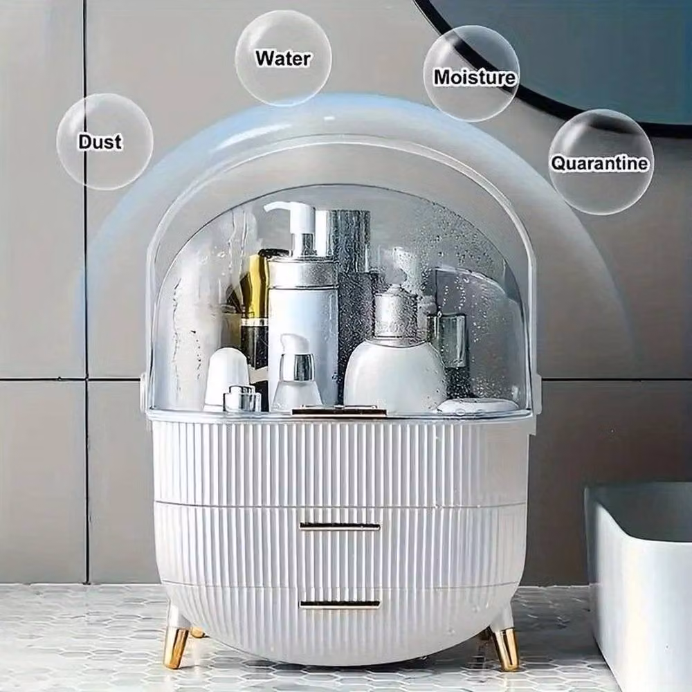 VOGREX White and Transparent Plastic Makeup Organiser Cosmetic Vanity Case Box with Lid and Handles – 2
