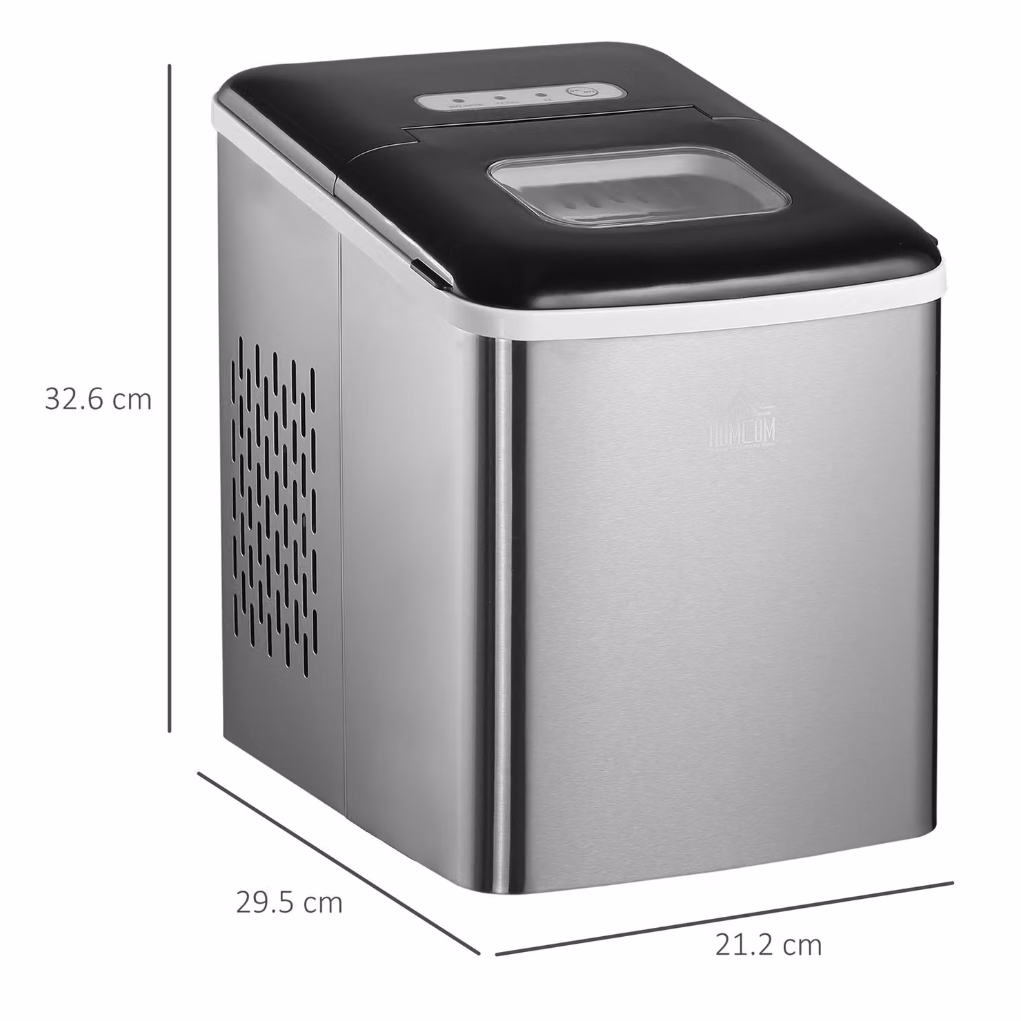 HOMCOM Countertop Ice Maker Machine in Silver Stainless Steel with 1.8L Capacity, 12kg Daily Output, Self-Cleaning Function, Scoop and Basket – 3