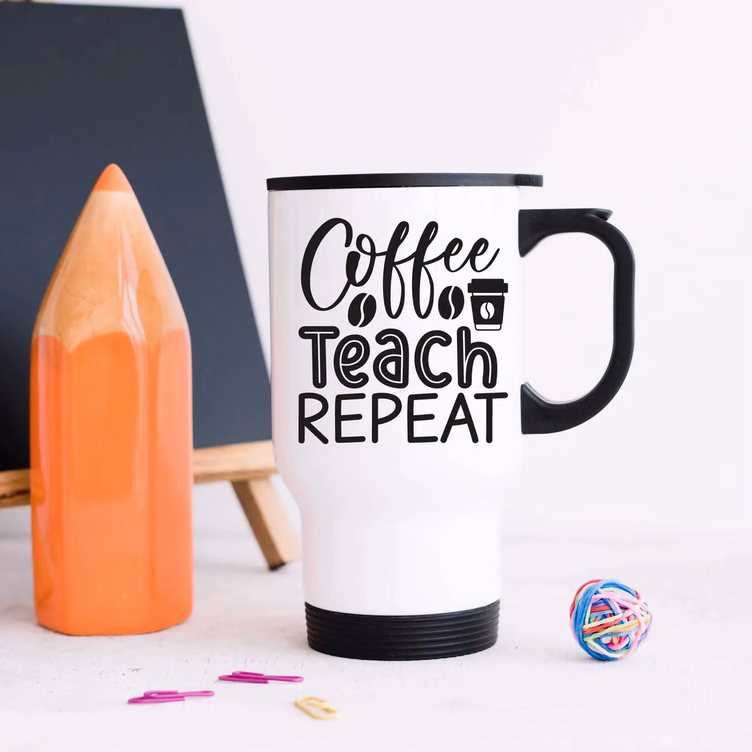 60 Second Makeover Coffee Teach Repeat Metal Travel Mug in White – 2