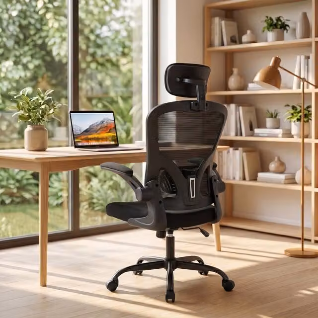 Livingandhome Modern Black Fabric Executive Office Chair with Headrest and Extendable Footrest