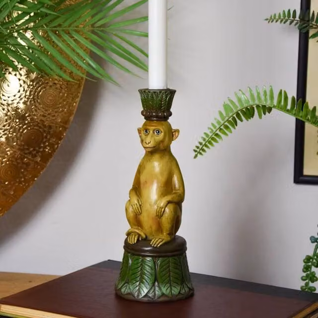 Madison & Mayfair Playful Monkey Ceramic Taper Candlestick Holder in Gold – 2