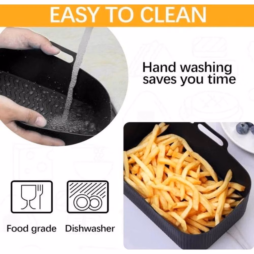 FLAVORA Premium Dual Reusable Silicone Air Fryer Liners for Ninja, Black, Pack of 2 – 6