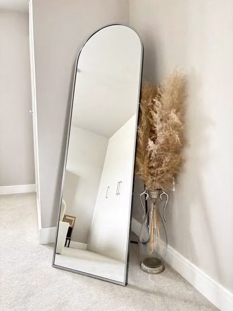 Downton Interiors Soho Collection Silver Arched Metal Frame Wall or Floor Standing Dressing Mirror H 145 cm x W 45 cm