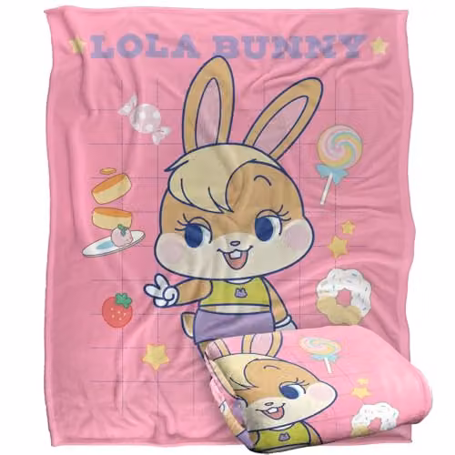 Warner Bros. Looney Tunes Gokko Lola Bunny Treat Grid Silky Touch Super Soft Fleece Throw Blanket, Multicolour, W: 152 cm, D: 127 cm