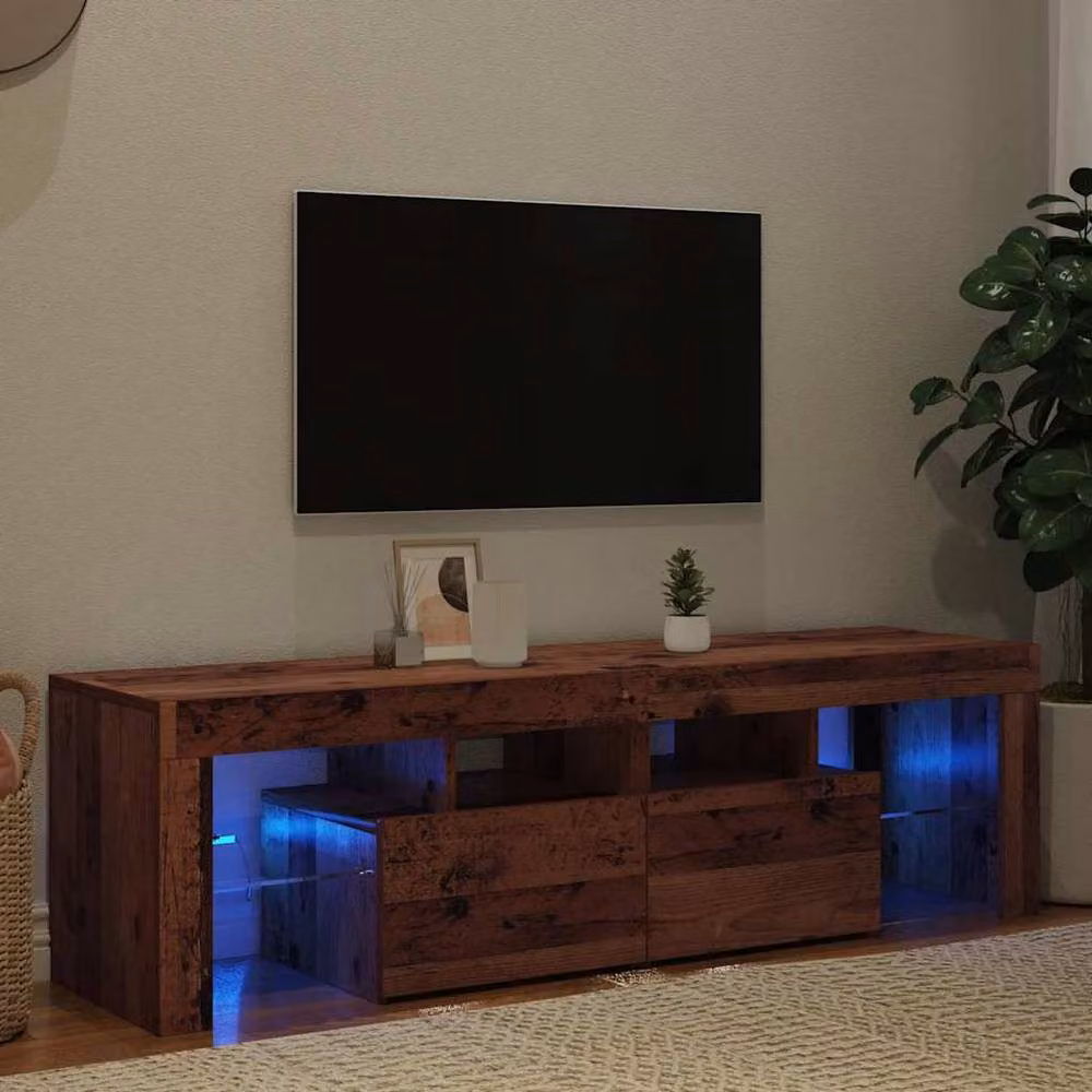 Berkfield Home TV Cabinet with LED Lights in Old Wood Brown, W: 140 cm, D: 36.5 cm, H: 40 cm – 3